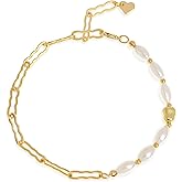 Frigotine Chunky Gold Single Baroque Pearl Bracelet for Women, Trendy Statement Minimalist Adjustable Stack Clasp Paperclip Figaro Chain Bracelets Prom Holiday Jewelry Gifts.