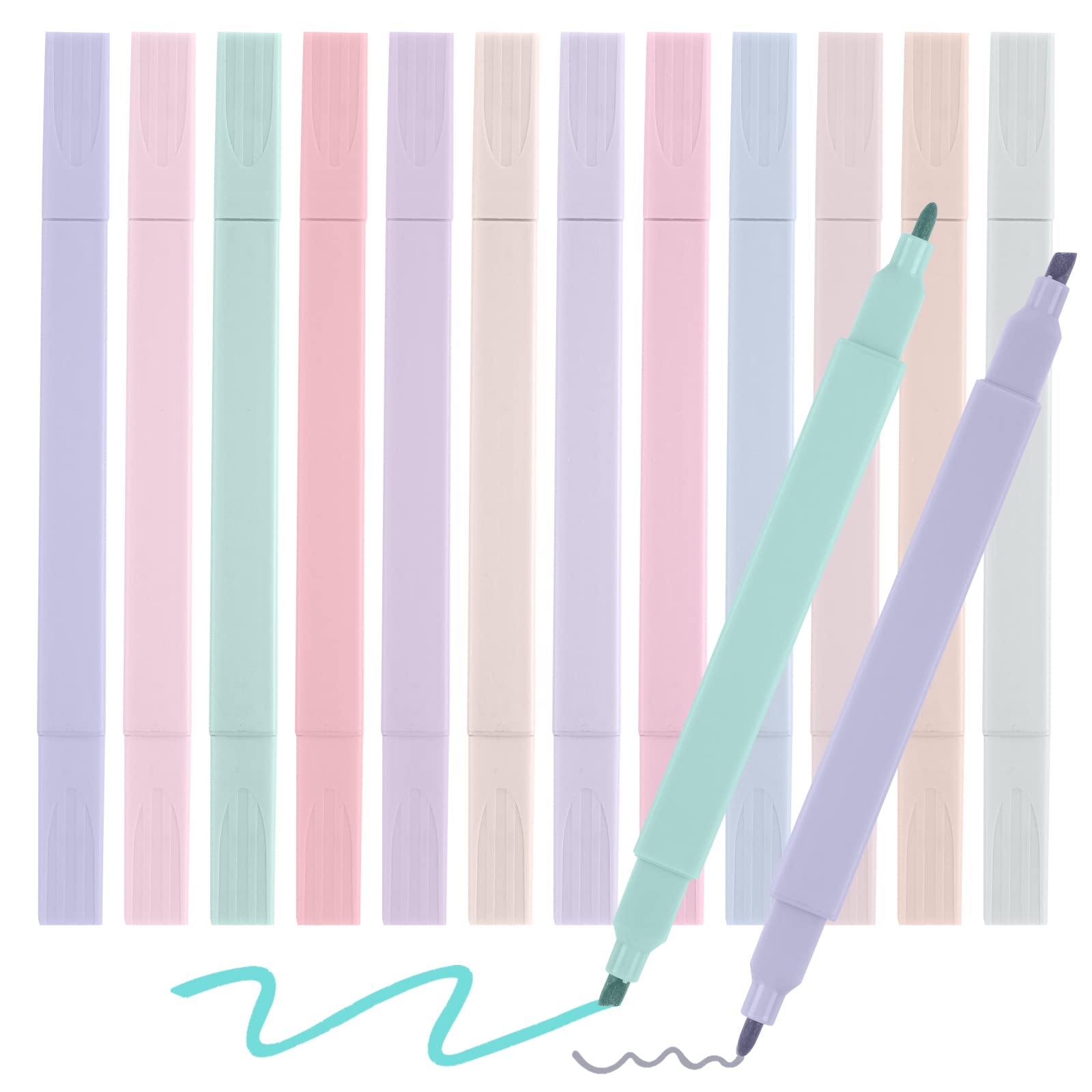 Vicloon Pastel Highlighter, 12 Pack Double Ended Markers With Chisel Tips for Bible Journaling, Notes, School and Office Supplies