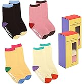 Dailylike Baby Boys Girls Ankle Non Slip Crew Color Block Socks with Anti Skid Grippers for Infants Toddlers Kids 4 Pairs
