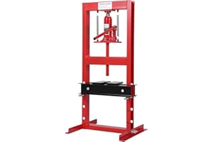 GARVEETECH 6 Ton Hydraulic Shop Press, H-Frame, 4-Hold Adjustable Height, with Movable Plates and Dust Cover, for Garage or Professional Users, Red