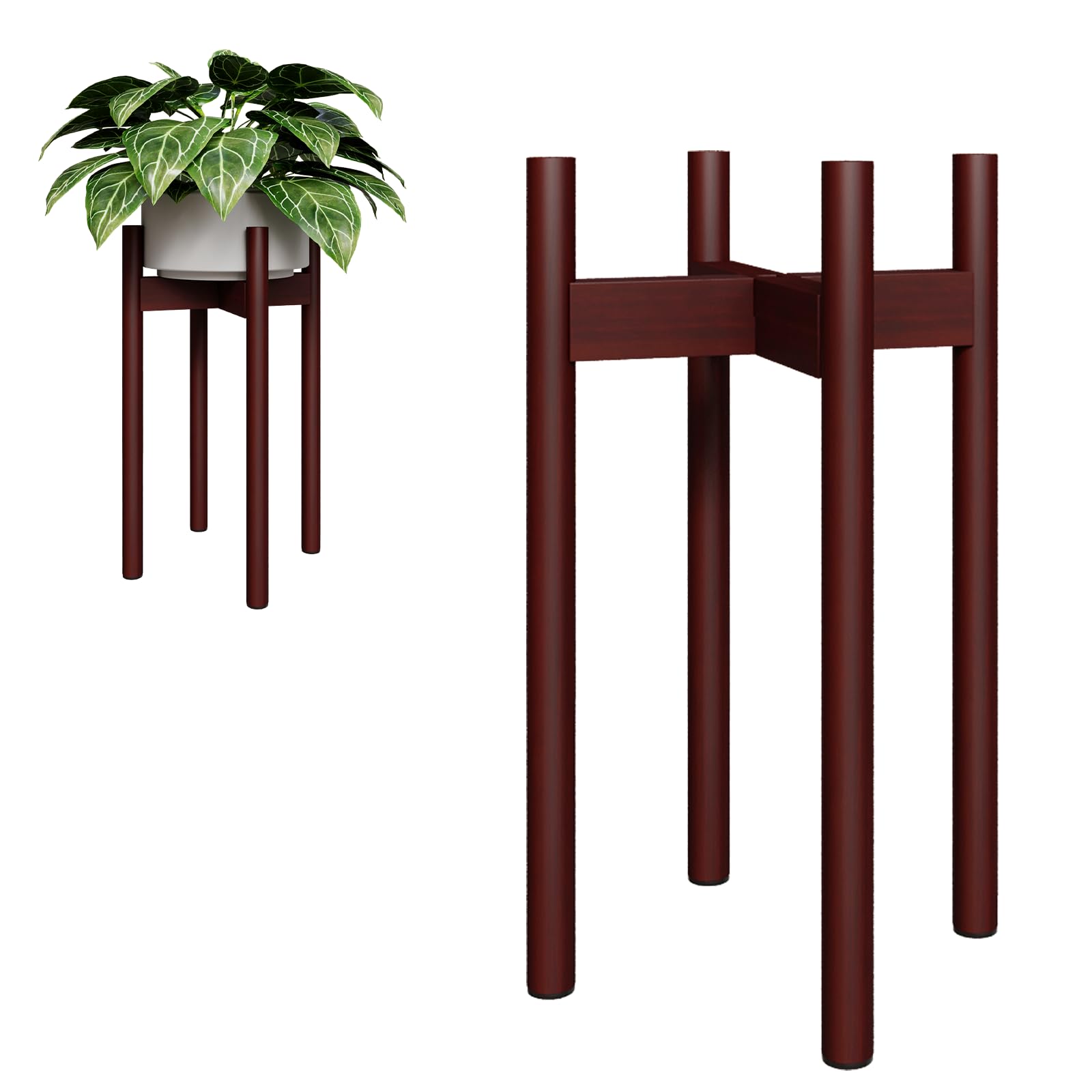 Bamworld Adjustable Plant Stand Indoor, Bamboo Plant Holder 8 to 12 Inches, Small Corner Planter Stand for Indoor Plants, Single Floor Plant Stand for Living Room Balcony Bedroom(Reddish Brown)