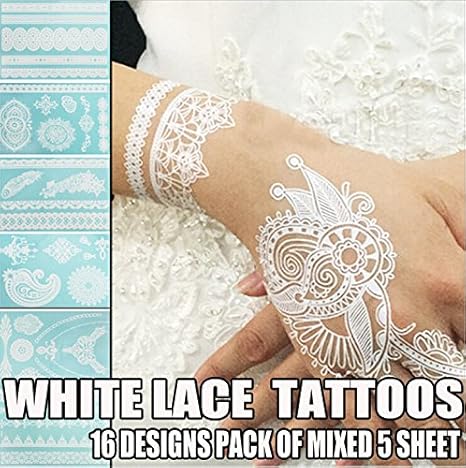 Amazon Co Jp Diy防水型 Henna 白色 レース 入れ墨 々タトゥーシール シール タトゥーシール 白 05 5点 ホーム キッチン