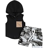 BemeyourBBs Toddler Baby Boy Summer Outfit Hooded Top with Pocket and Elastic Waist Shorts Set Infant Boy Clothes