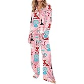 Seyurigaoka Satin Silk Valentine's Day Pajamas Set for Women Polka Dot Pjs Button Up Shirt+Pants 2 Piece Valentine Jammies