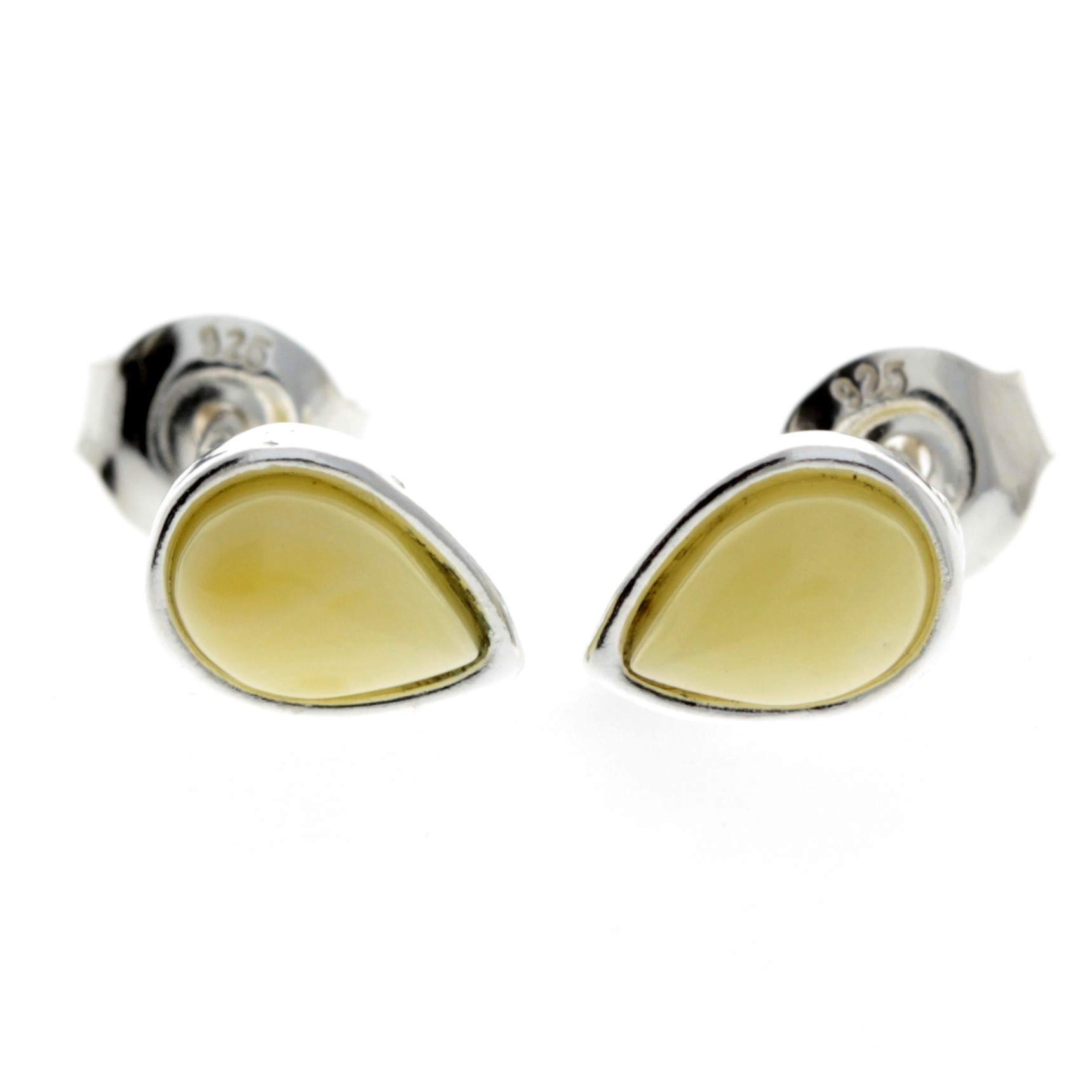 Baltic Amber 925 Sterling Silver Small Stud Teardrop Earrings for Woman or Girl M638L