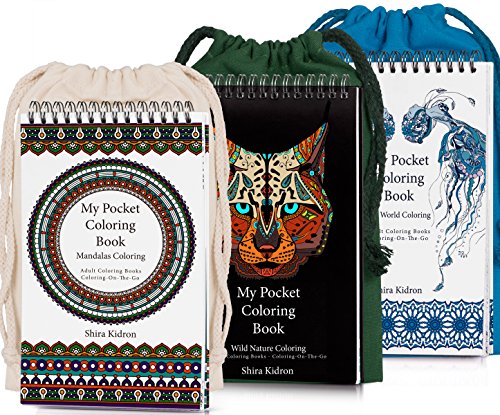 Coloring-On-The-Go Coloring Books Set for Adult & Grownups â€“222 HR Coloring Pages W/ Durable Designed Pouch & Hardcover Spiral Bound Format- Portable DIY Craft Creative Kit - Be Creative Everywhere!