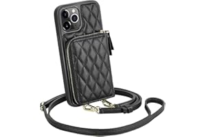 LAMEEKU iPhone 11 Pro Max Wallet Case, Card Holder Case Quilted Leather Crossbody Wallet Case for Women with Wrist Strap Shockproof Case Compatible with iPhone 11 Pro Max, 6.5 Inch-Black