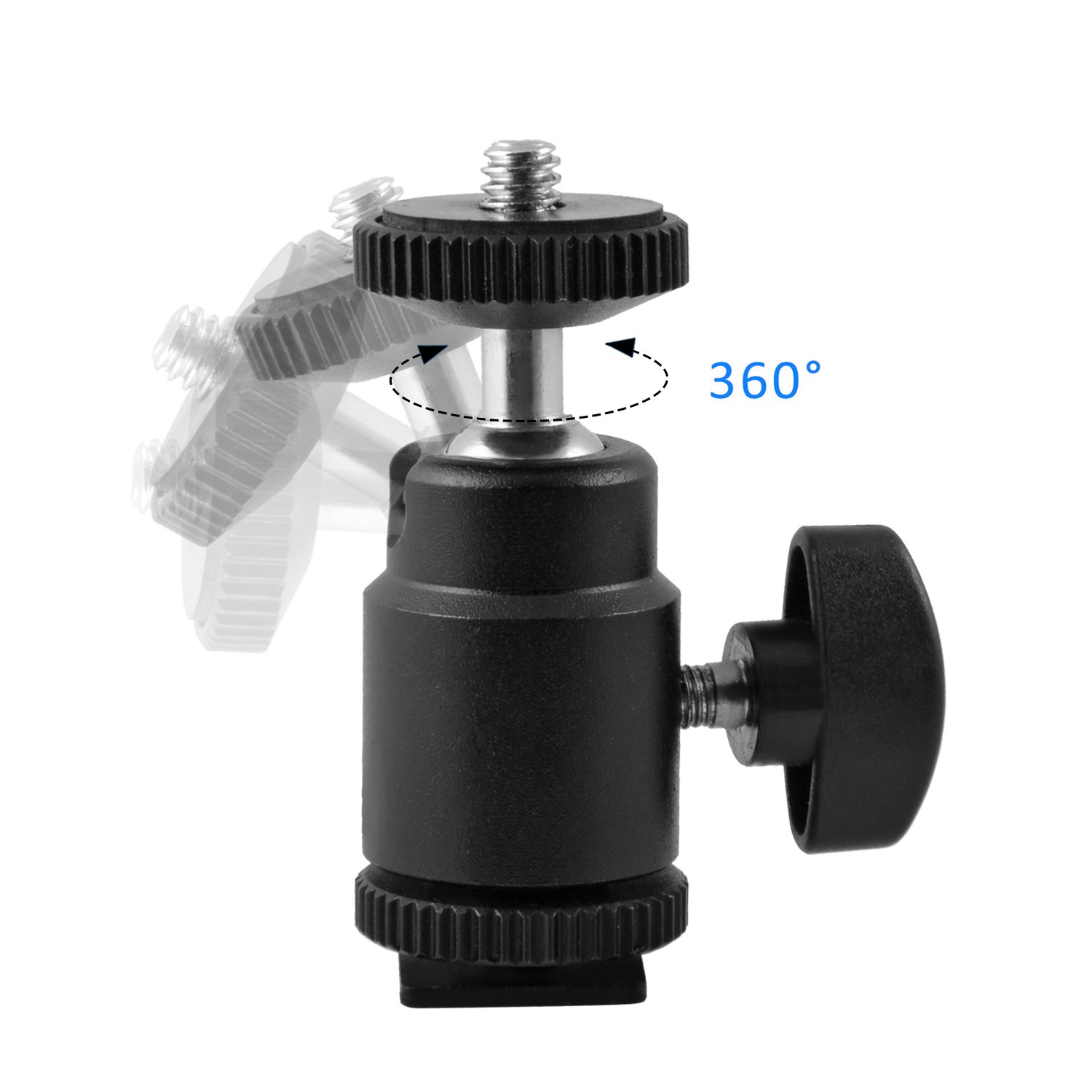 Mini Ball Head Hot Shoe Mount Adapter 360-degree Rotation with 1/4\