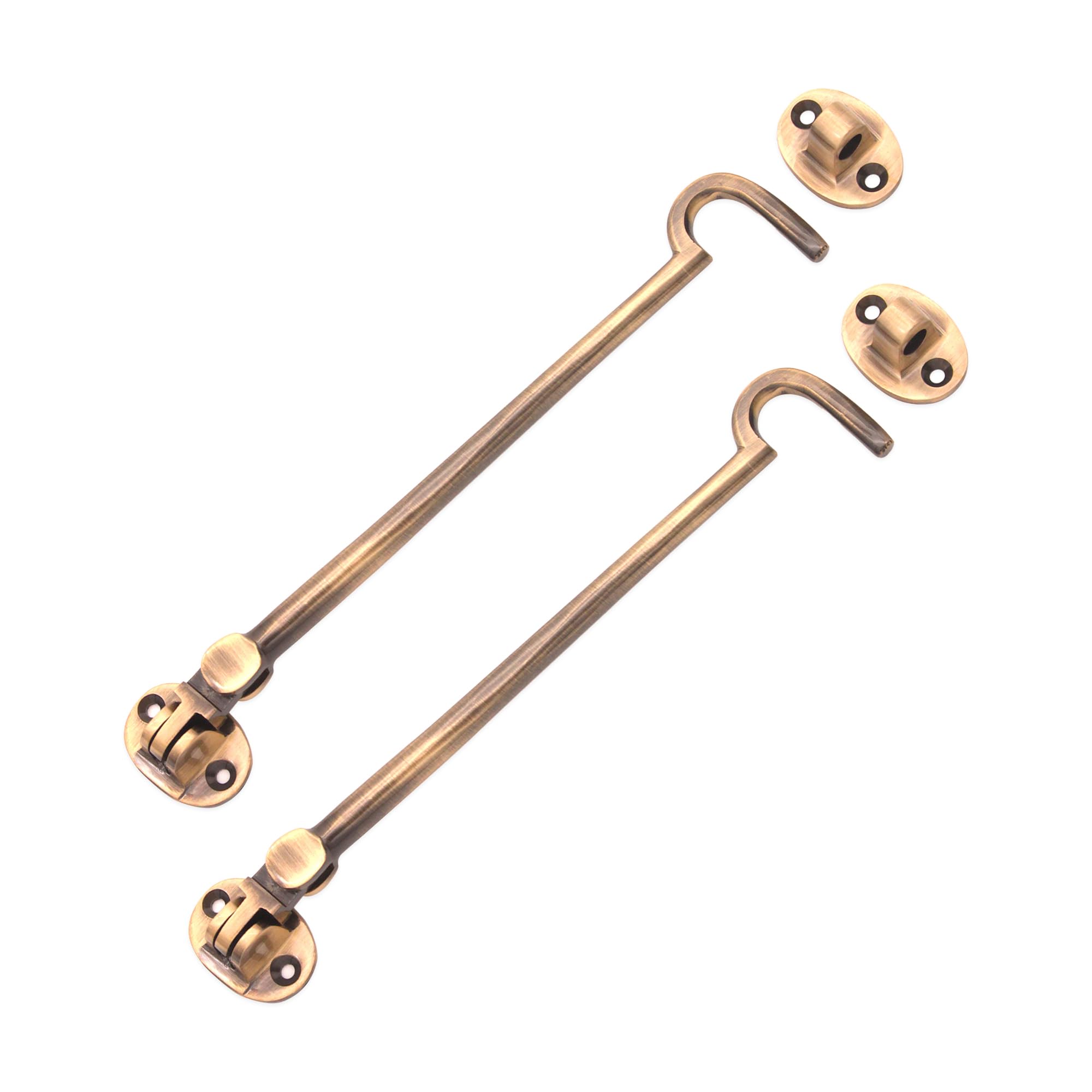 Infinity Decor Pack of 2 8" 200mm Brass Cabin Hook & Eye Weatherproof Silent Door Swivel/Catch/Latch/Lock for Window, Garden, Garage, Gate in Antique Finish for Internal & External use