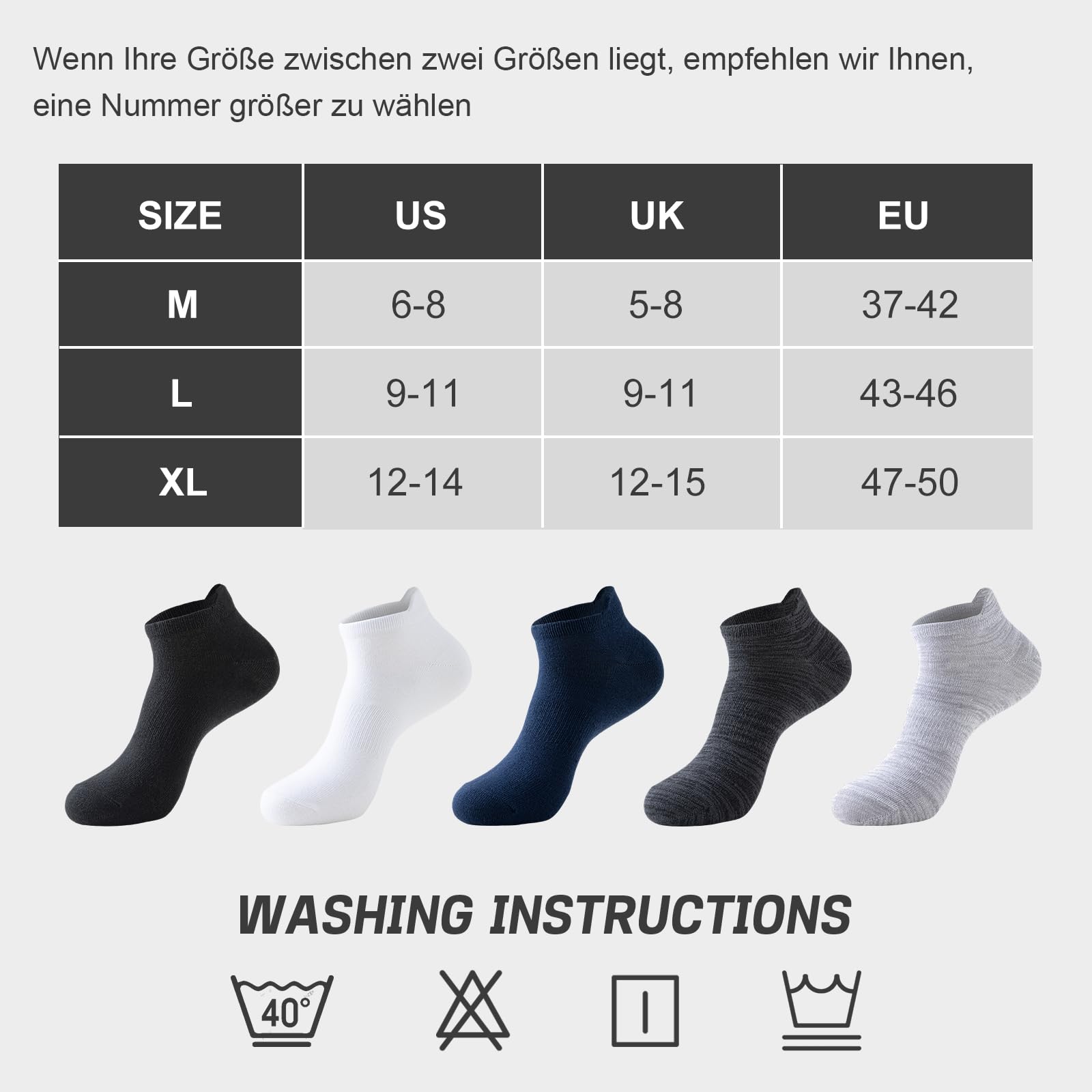 Niorasen Bambus Sneaker Socken für Damen & Herren, 6 Paar Schwarz 47-50 8