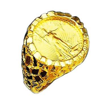14k Yellow Gold Mens 27 Mm Nugget Coin Ring With A 22 K 14