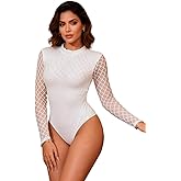 sunshinelady Womens Long Sleeve Bodysuit Mesh Turtle Neck Body Suits Tops One Piece Leotard Shirt Going Out Tops S-2XL