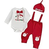 Fuethsuy My 1st Christmas Newborn Baby Boy Clothes Print Long Sleeve Romper Bodysuit Overalls Pants Hat Set 3Pcs Fall Outfit