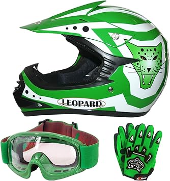 Leopard Leo X17 Grun Kinder Motorrad Helm M 51 52cm Handschuhe M 6cm Zorax Brille Kinder Motorradhelm Full Face Mx Helmet Madchen Jungen Dirt Bike Amazon De Auto