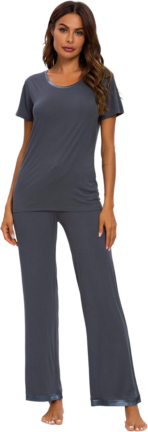 TIKTIK Womens Modal Pajama Set Comfy Sleepwear Short Sleeve Top with Pants Pjs Petite Plus Size S-4XL at  Women’s Clothing store