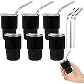 STFALI Cute Shot Glasses with Straw 2 oz, Mini Shot Tumbler with Lid and Straw, Kawaii Insulated Tumblers for Espresso Coffee Spirits Cute Stuff Funny Gifts (6x Black)