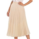DRESSTELLS Pleated Midi Skirts for Women Long Aline Elastic High Waisted Chiffon Skirt