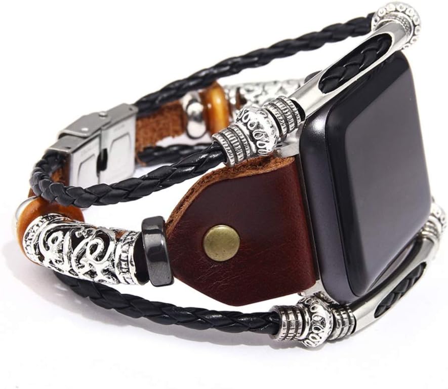 PRSTENLY Suitable for Apple Watch Series 5/4/3/2/1, 38mm/40mm/42mm/44mm Watch Band, Multi-Layer Vintage Cuff Punk Bracelet Wristband, Jewelry Gift
