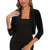 LADI TREND Women's Velvet Bolero Shrugs for Dresses Ruched 3/4 Sleeve Open Front Cocktail Party Cropped Cardigan