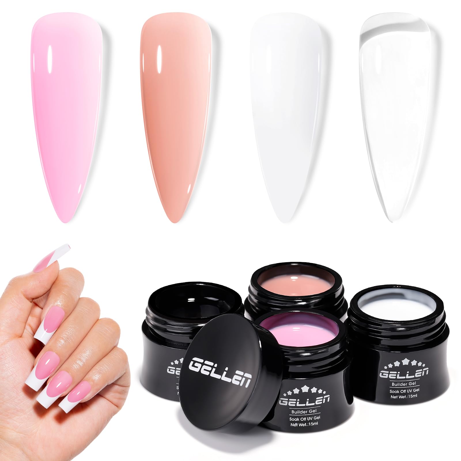 Photo 1 of GELLEN Builder Gel Set for Nails,10 In 1 Hard Nail Extension Poly Gel Soak Off UV Polish Set 4 Colors Clear Milky White Classic Pink Nude Apex Sculpting Thickening Nails Salon Home Manicure