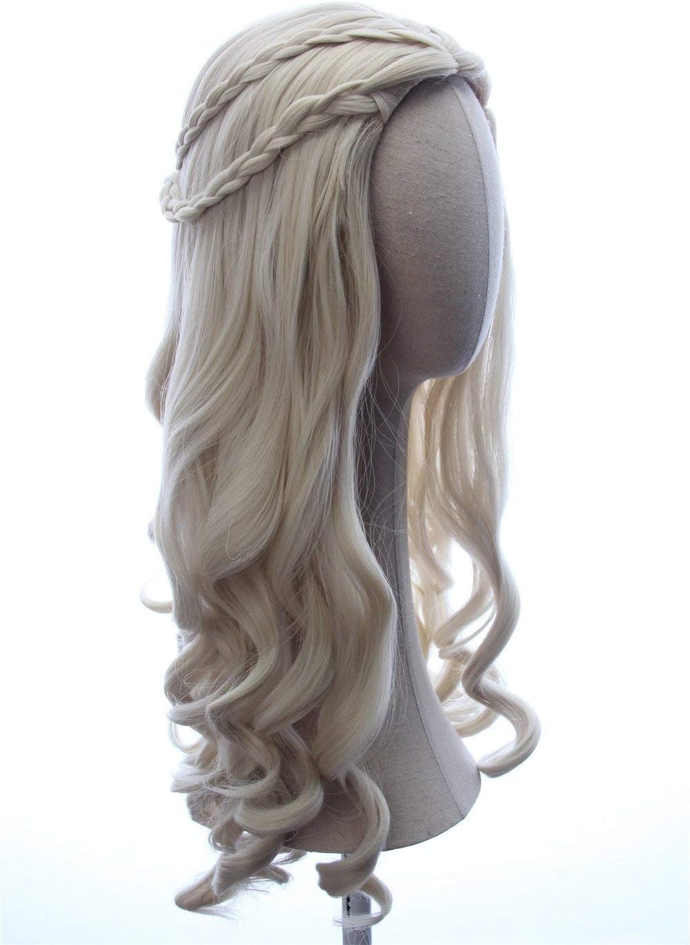 Weave Wigs- Daenerys Wig Inspired by Game of Throne Cosplay Long Curly Braided Wig Platinum Blonde Wig for Women