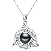 KANNSOAR Tahitian Black Pearl AAAA 18K White Gold Plated Sterling Silver Leaf Celtic Knot Pendant Necklace for Women Wife Mom Girlfriend Her Jewelry Gift for Anniversary Birthday