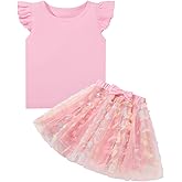 Patgoal Girls Tulle Skirt Set Kid Toddler Girl 2 Piece Outfits Ruffle Sleeve T-Shirt Bowknot Tutu Dress Birthday Party Outfit
