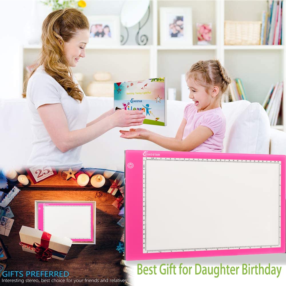 Light Box Drawing Pad, Tracing Board with Type-C Charge Cable and Brightness Adjustable for Artists, AnimationDrawing, Sketching, Animation, X-ray Viewing (A4-Pink)