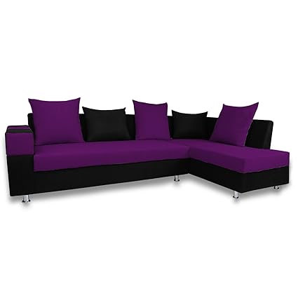 Adorn India Adillac 5 Seater Corner Sofa(Right Side)(Dark Purple & Black)