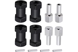 4-Pack HobbyPark 12mm Wheel Hex Drive Hubs Combiner Coupler Aluminum 20mm Offset Extension for 1/10 RC Crawler Car Parts (Black)