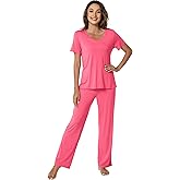 WiWi Womens Viscose from Bamboo Pajamas Set 2 Piece Soft Top with Long Pants Pjs Sleepwear Lightweight Loungewear Sets S-XXL