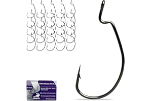 Pristis 25 Pack High Carbon Steel Fishing Hooks, Reinforced EWG Circle Octopus Round Bend 60 Degree Wide Gap Strong Barbed Worm Fish Hook Jig Bait Rig for Saltwater Freshwater Bass Tuna Walleye Trout