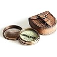 Antiqued Brass Poem Compass with Leather Case