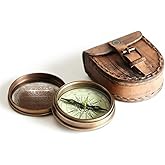 Antiqued Brass Poem Compass with Leather Case Rustic Vintage Home Decor Gifts