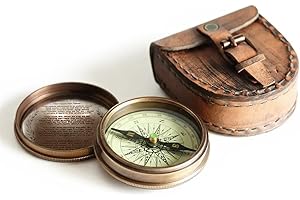 Wind & Weather Antiqued Brass Poem Compass with Leather Case