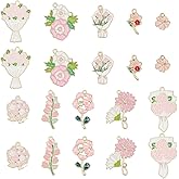 SUNNYCLUE 20Pcs 10 Styles Pink Enamel Flower Charms Floral Bouquet Charms Colorful Aesthetic Alloy Lavender Metal Dangle Pendants Findings for Jewelry Making Necklaces Bracelets Earrings DIY Crafts