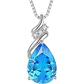 Blaniy Teardrop Necklace 925 Sterling Silver Birthstone Pendant Necklace Created Gemstone Jewelry for Women