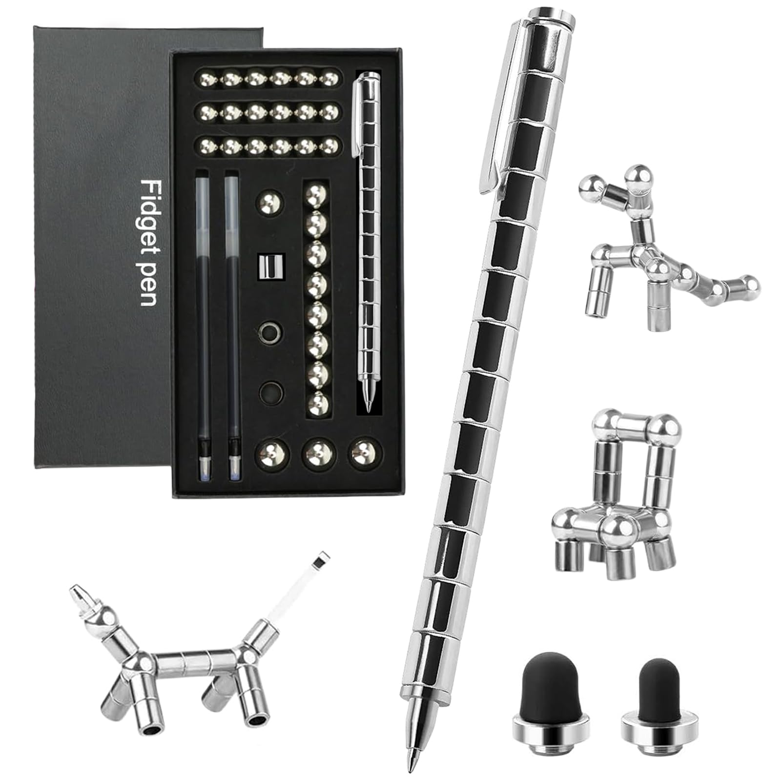YAAVAAW Fidget Magnetic Pen Silver Magnet Pen Fidget Toys for Teen,Magnet Ballpoint Writing Pens Decompression Magnetic Sculpture Pens for Kids,Adults,Men,Women Christmas Stocking Fillers