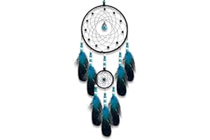 AWLEE Two Ring Dream Catchers for Wall Hanging - Blue Black Feather Dream Catchers for Bedroom Adult Kids Boys Wall Art Ornament Craft Gifts