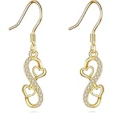 14K Solid Gold Infinity Earrings for Women Real Yellow Gold Infinity Heart Dangle Earrings Jewelry Birthday Gifts for Wife Mom