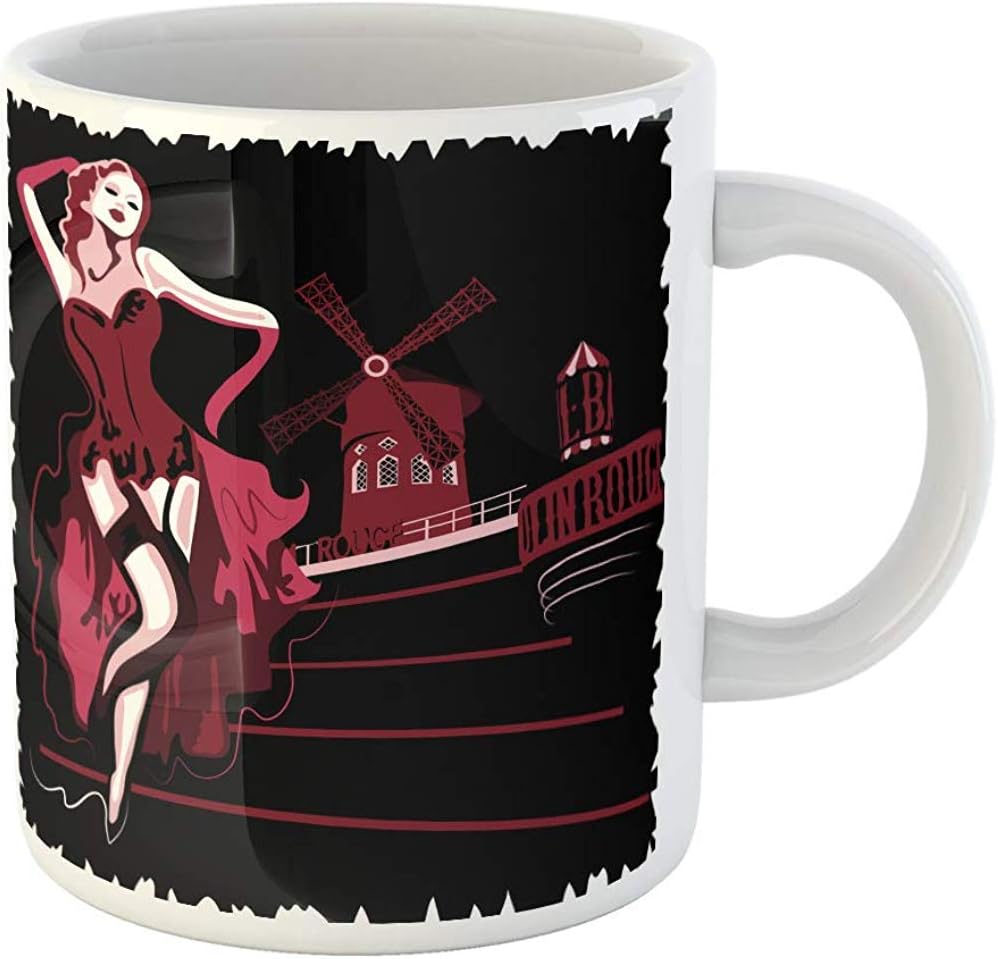 Funny Gift Coffee Mug Dancer French Abstract Woman in Cabaret Moulin Rouge Paris Show Vintage Beauty 11 Oz Ceramic Coffee Mug Tea Cup Souvenir