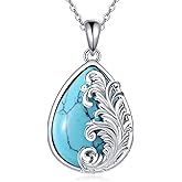 JERWLI Turquoise Necklace 925 Sterling Silver Turquoise Pendant Jewelry Gifts for Women Lovers