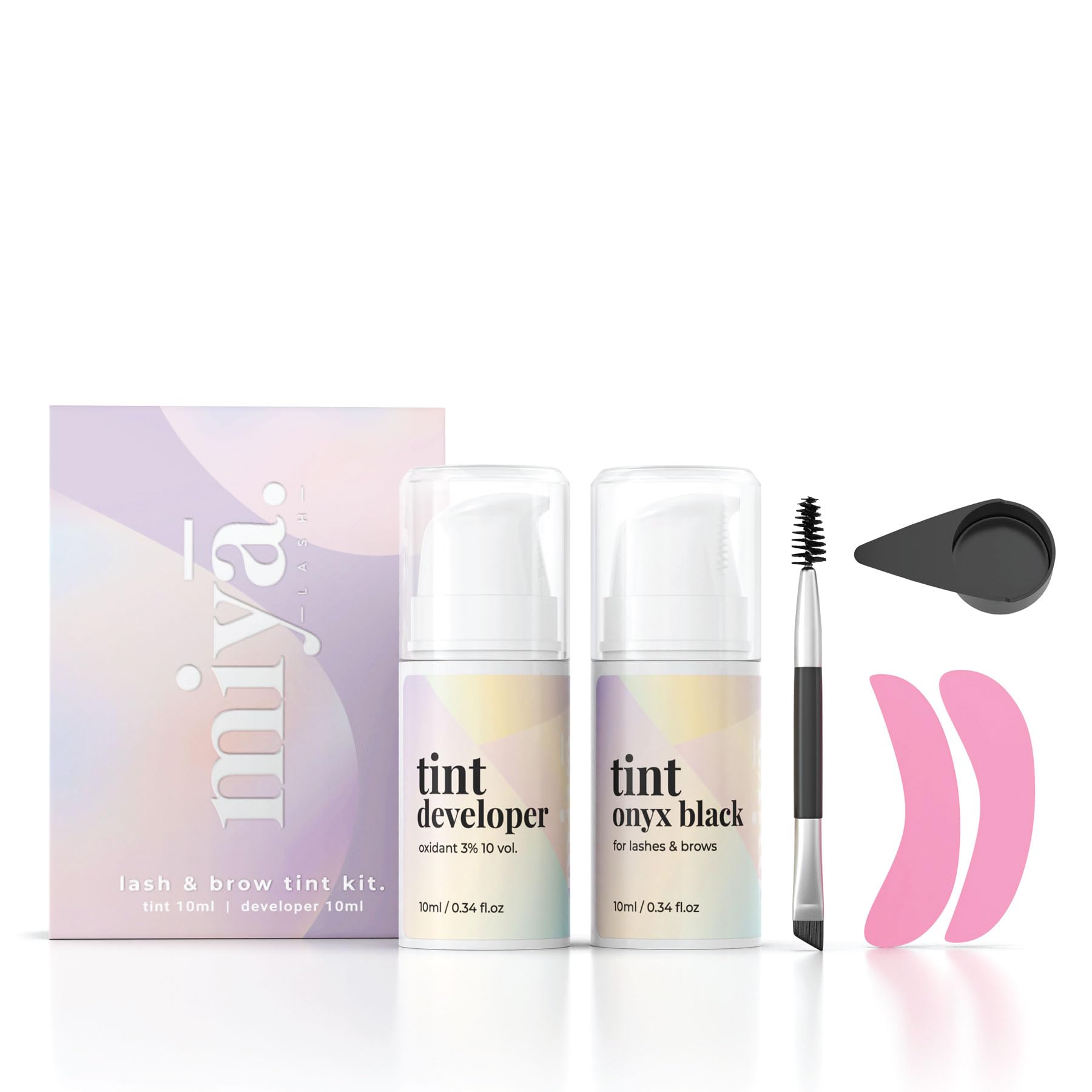 MIYA LASH | Lash Tint Kit Black | 2 in 1 Eyelash & Eyebrow Dye Set | Long Lasting 6 weeks Eyelash Colour | Brow Tinting Kit | Onyx Black with Tools & Developer | Home & Salon Use