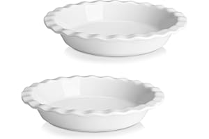 MALACASA Ceramic Pie Pan Set of 2, Pie Pan for Baking 9 Inch,40 OZ Pie Plate Round Pie Dish for Baking Fluted Pie Dish Baking Pan, Non Stick Deep Pie Dishes for Quiche, Apple Pies,Pot Pies, Tart, etc.