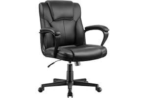 Shahoo Executive Office Chair Mid Back Swivel Computer Task,Ergonomic Leather-Padded Desk Seats with Lumbar Support,Armrests, Black