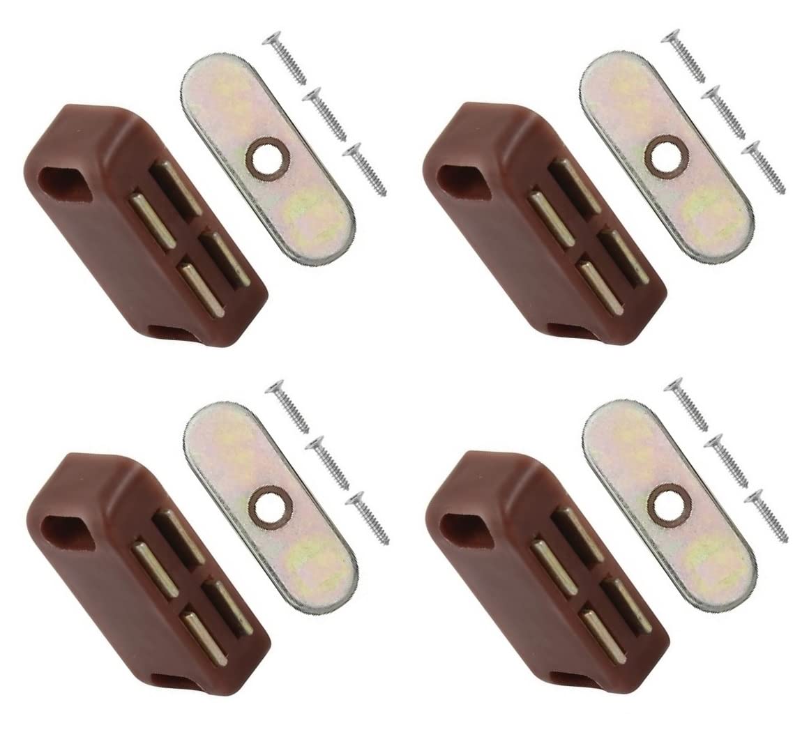 TERF® Brown Magnetic Door Catch Closer 40mm With Fixing Screw for Cabinet Kitchen Bathroom Cupboards Closet Wardrobes Drawer Catch - Pack of 4