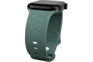 Lyfatz Flower Engraved Bands Compatible with Apple Watch Band 38mm 40mm 41mm 42mm 44mm 45mm 49mm Women, Floral Laser Soft Sil