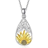 OHAYOO Sunflower Necklace for Women 925 Sterling Silver Heart Sunshine Necklace You are My Sunshine Necklace Sunflower Jewelry for Women
