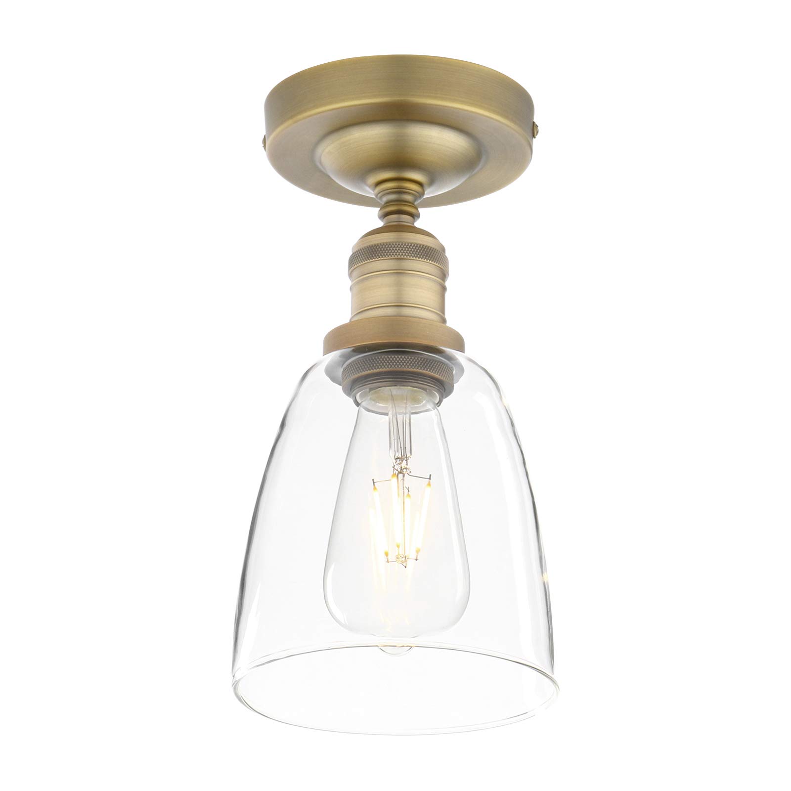 Phansthy Retro Pendant Light - Bell Shaped Glass Shade, E27 Base, Corridor Balcony Lighting (Antique Brass)