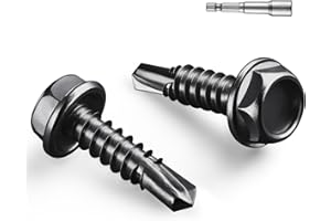 BNUOK #10 x 3/4 Inch Self Drilling Screws, (58pcs) 0.5 lbs Black Self Tapping Screws for Metal, 410 Stainless Steel Hex Washer Head Sheet Metal Screw